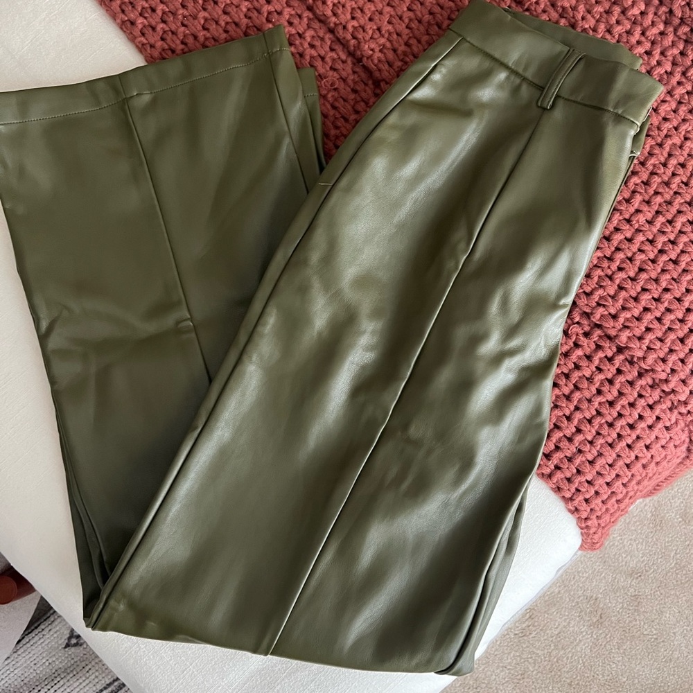 Olive Vegan Leather Trousers